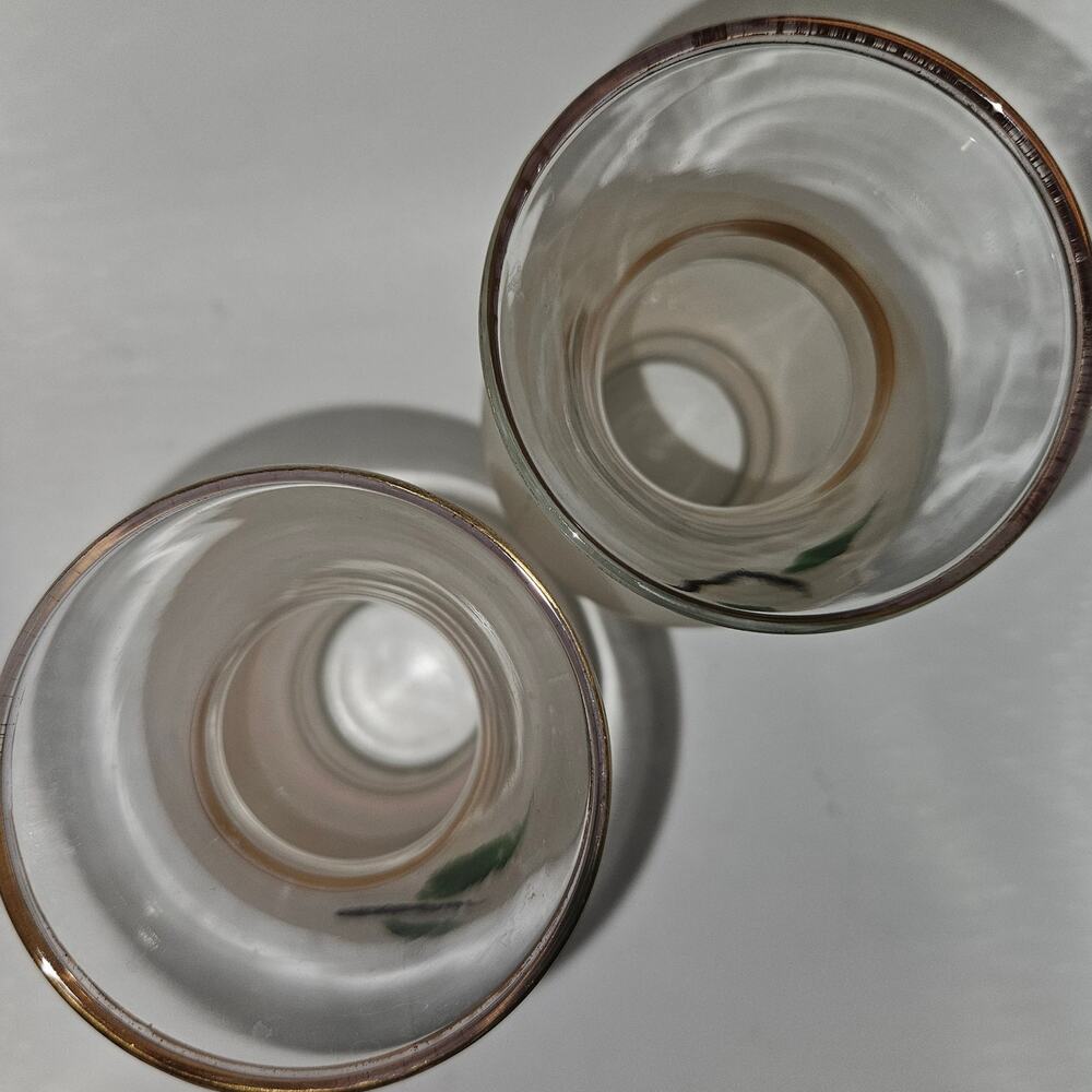 Vintage Frosted Glass Floral Bud Vases Gold Trim – Pair 6" Tall - Picture 5 of 8